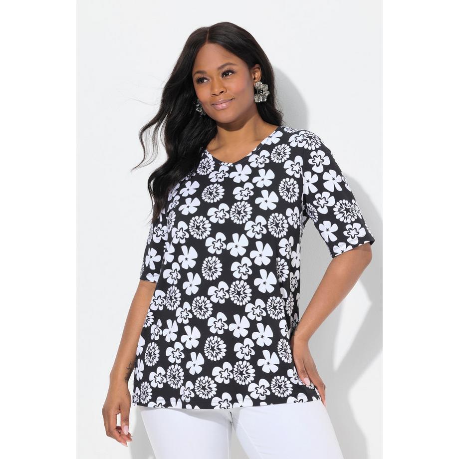 Ulla Popken T-shirt Fiori Linea ad A Mezza Manica  