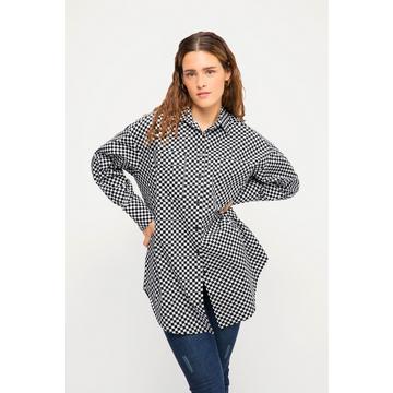 Chemisier oversize à manches longues, motif damier