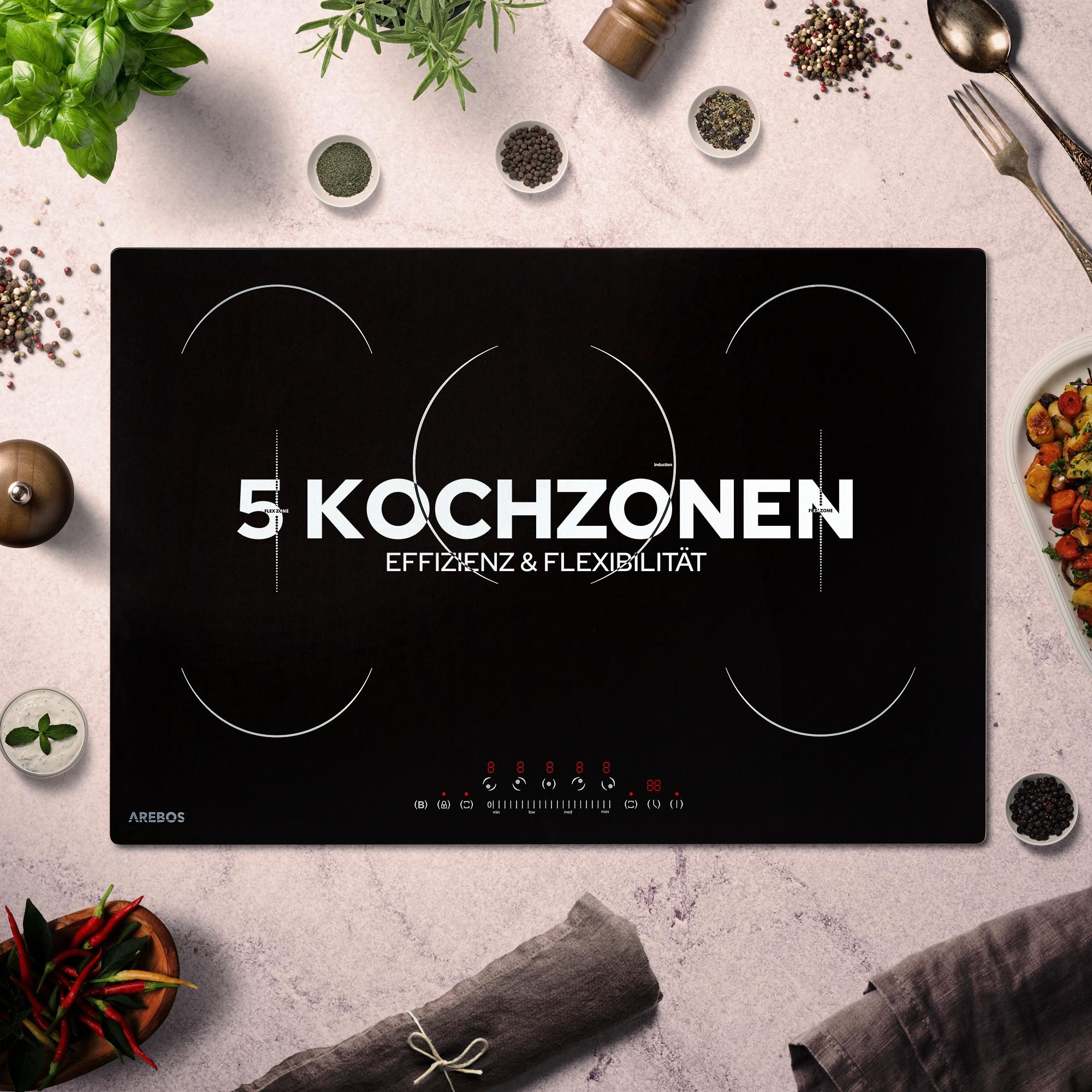 Arebos Table de cuisson à induction Vitrocéramique Plaques de cuisson Autonome 9800 W 5  