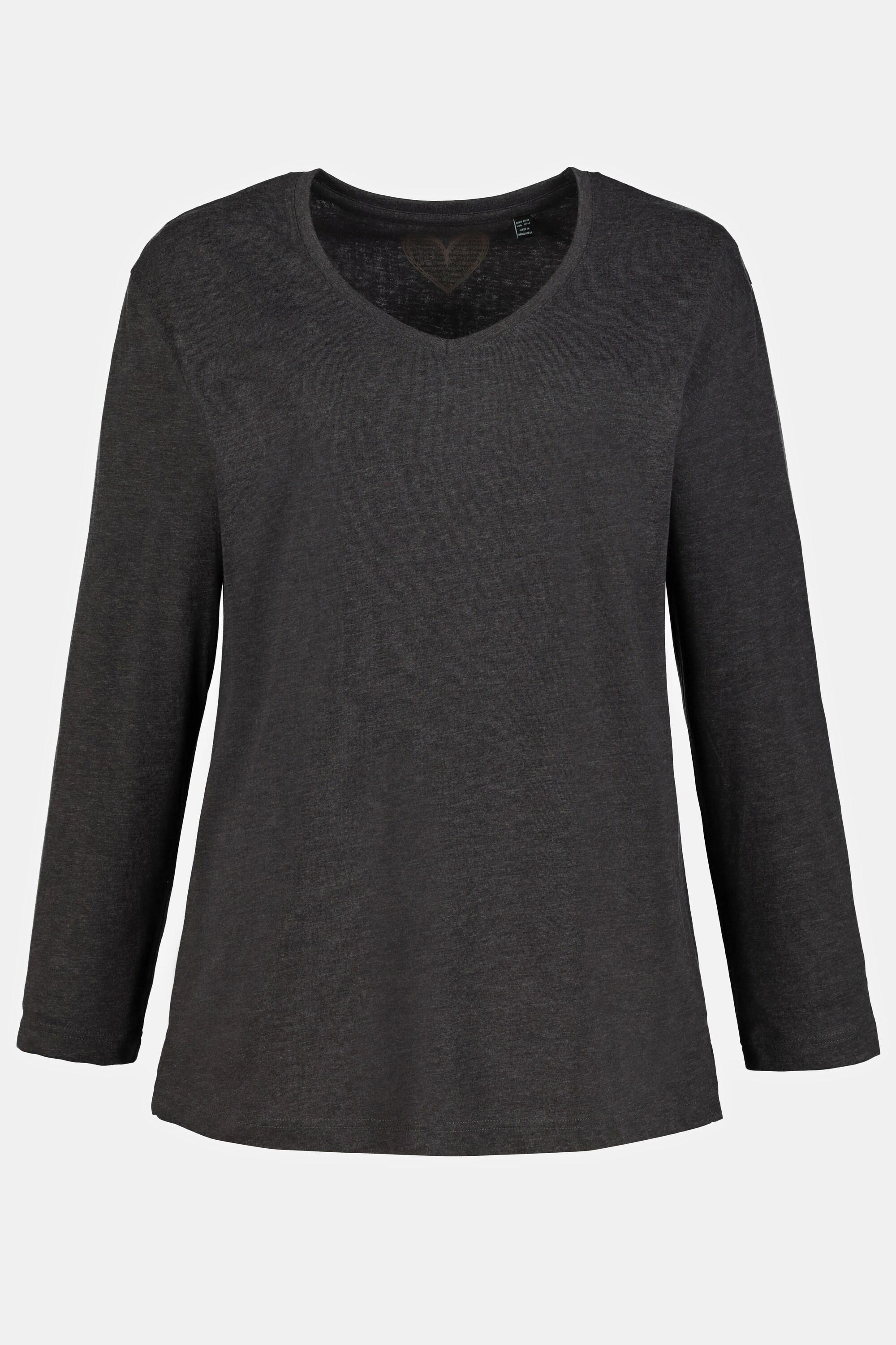 Ulla Popken  T-shirt coupe Relaxed Fit, col en V et manches longues 