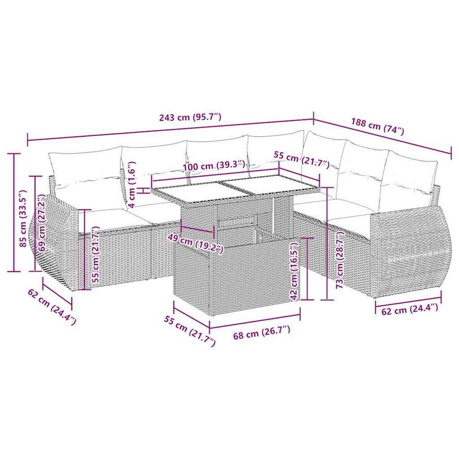 VidaXL set divano da giardino Polirattan  