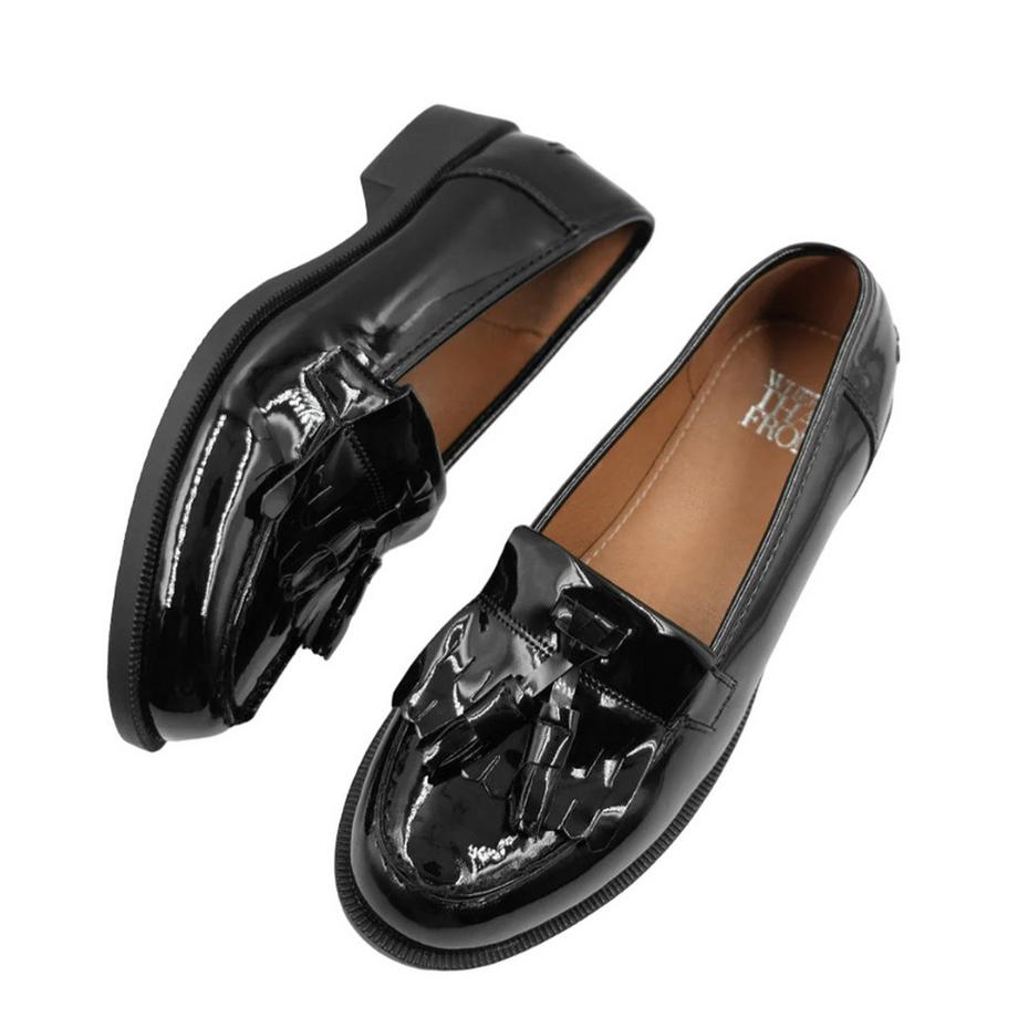 Where's That From Mocassins Imogen en Cuir Verni avec Franges  