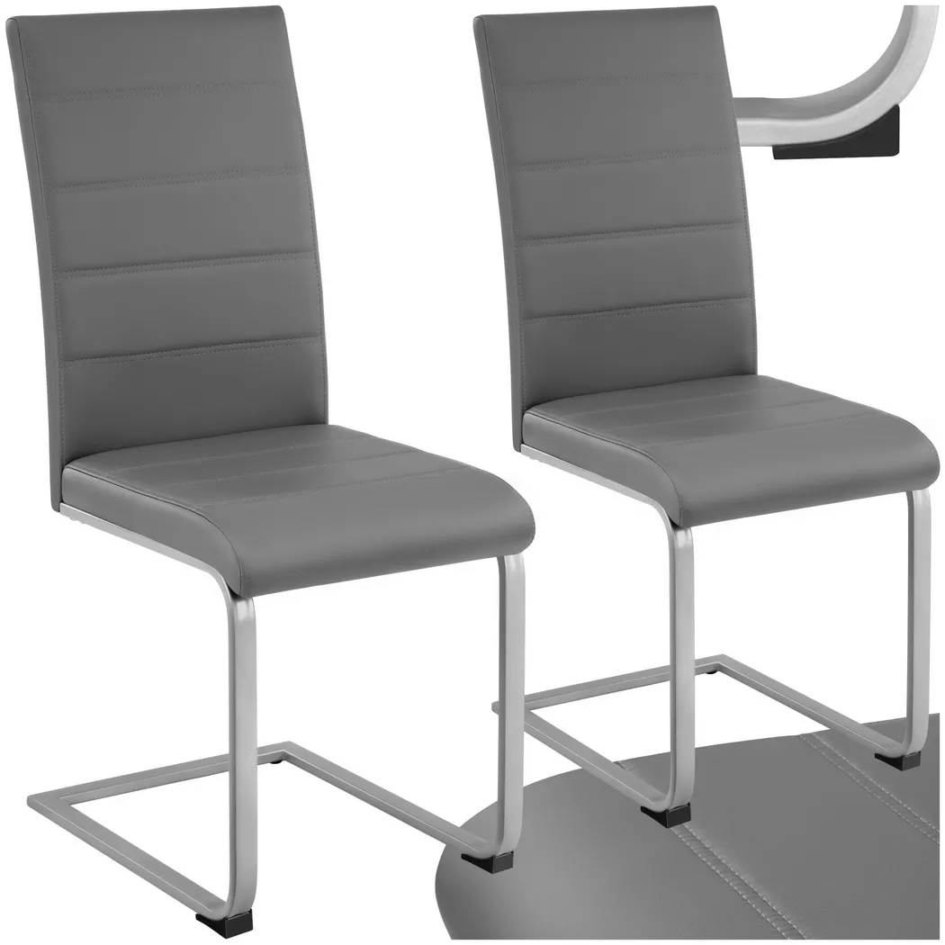 Tectake - Ensemble de 2 chaises de salle à manger aspect cuir ergonomiques gris