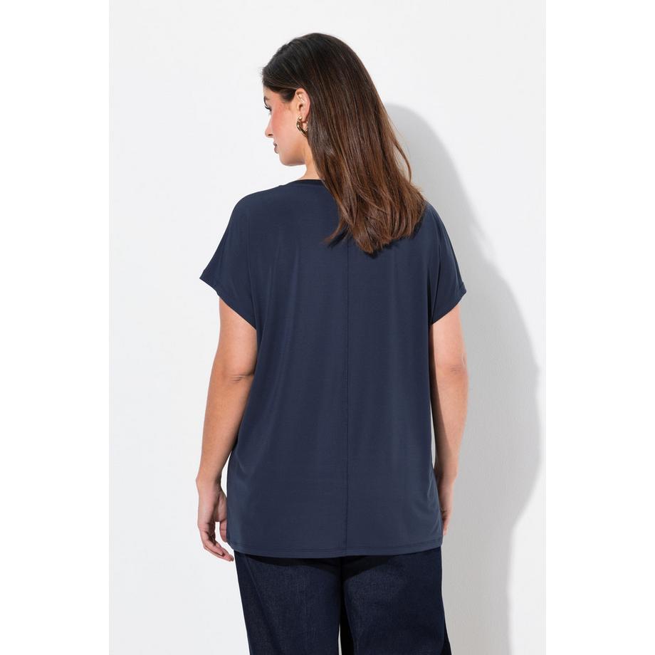 Ulla Popken Oversized Glitzer V-Ausschnitt Halbarm T-Shirt  