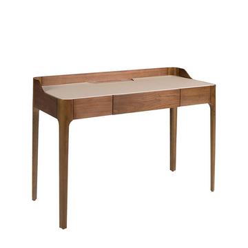Bureau avec plateau en simili cuir et noyer