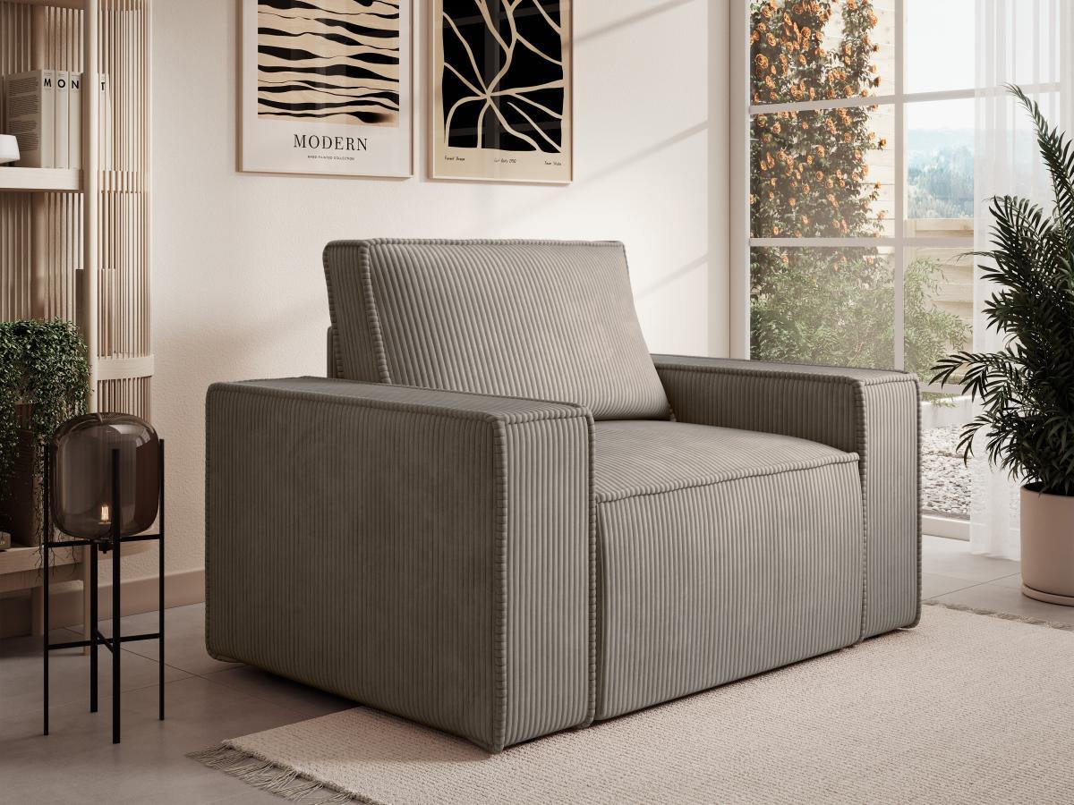 PASCAL MORABITO Fauteuil en velours côtelé taupe AMELIA  