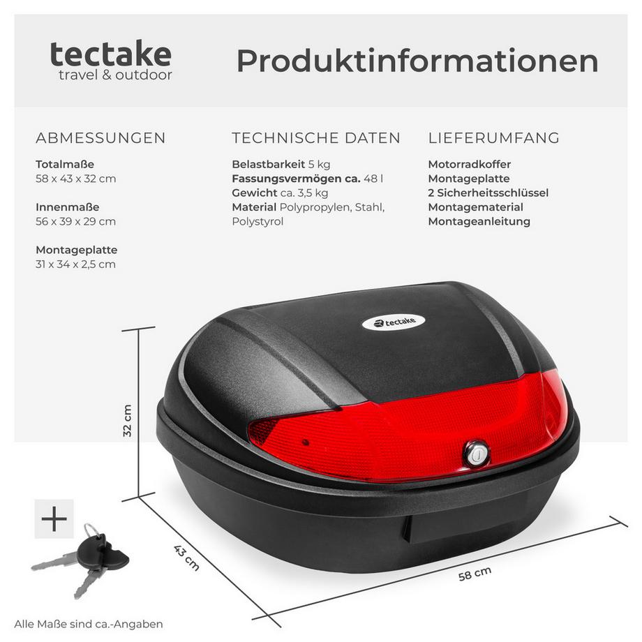 Tectake  Coffre de moto MATZE volume de 48 L pour 2 casques 