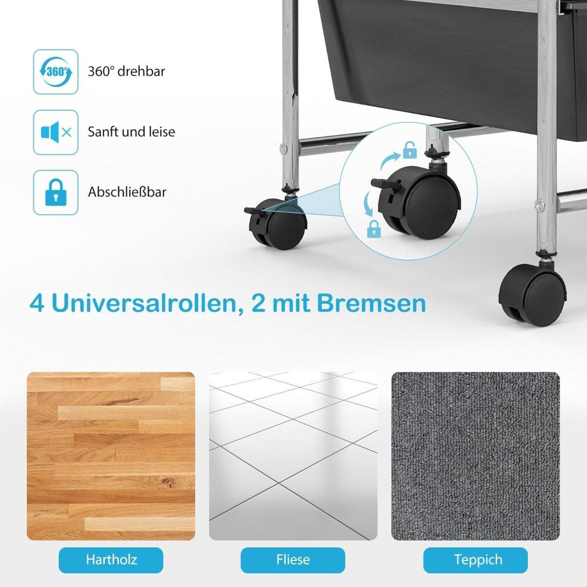 B2X Rollwagen mit 15 stapelbaren Schubladen Rollcontainer Beistellwagen mit 15 Schubladen Silber 62,5 x 37 x 87 cm  