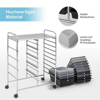 B2X Rollwagen mit 15 stapelbaren Schubladen Rollcontainer Beistellwagen mit 15 Schubladen Silber 62,5 x 37 x 87 cm  