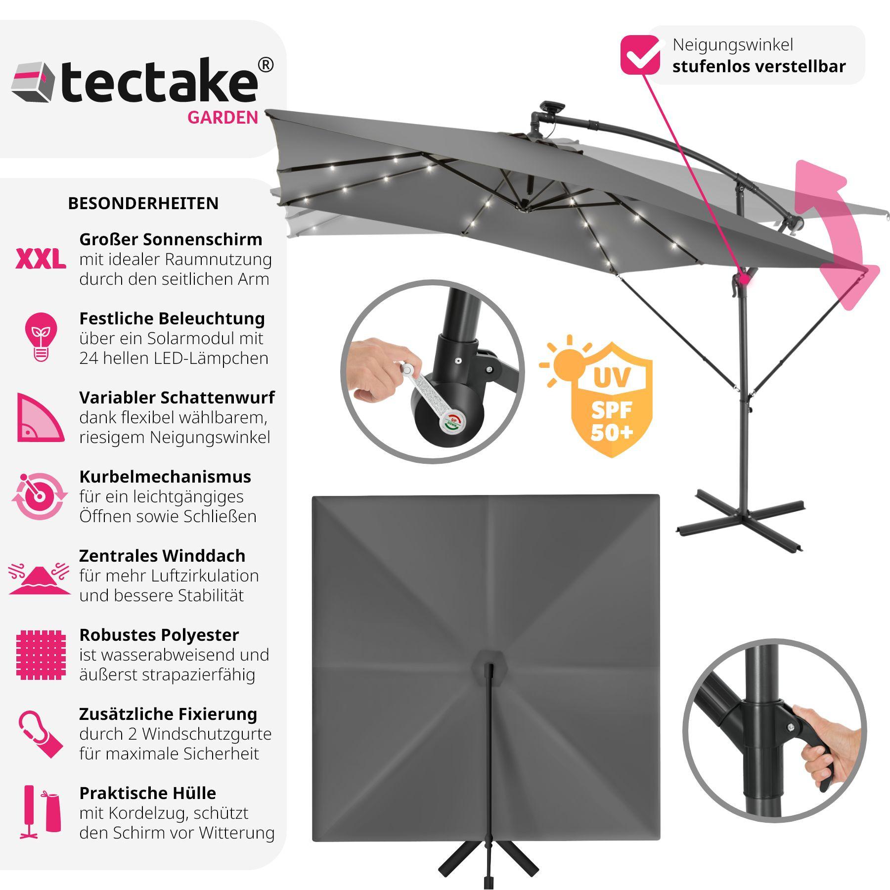 Tectake Ombrellone Sunna LED-Solare con manovella 2,5 x 2,5 m  