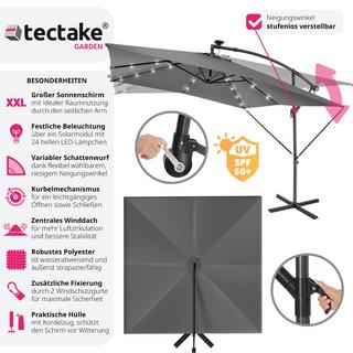 Tectake Sonnenschirm Sunna LED-Solar mit Kurbel 2,5 x 2,5 m  