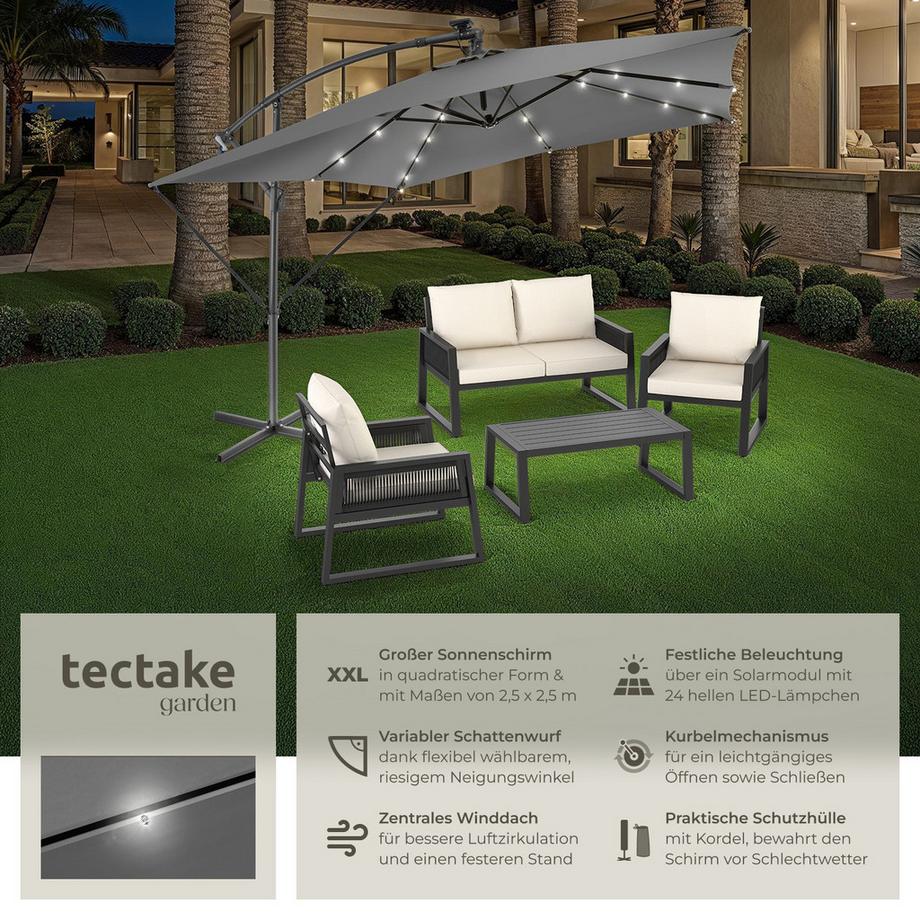Tectake Ombrellone  Sunna  250 x 250 cm con illuminazione LED ad energia solare  