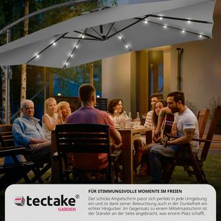 Tectake Sonnenschirm Sunna LED-Solar mit Kurbel 2,5 x 2,5 m  