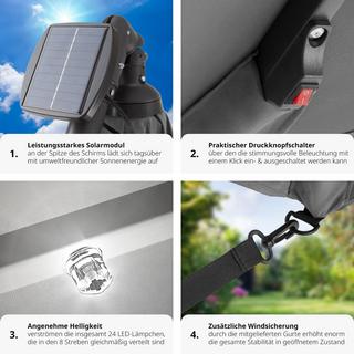 Tectake Sonnenschirm Sunna LED-Solar mit Kurbel 2,5 x 2,5 m  