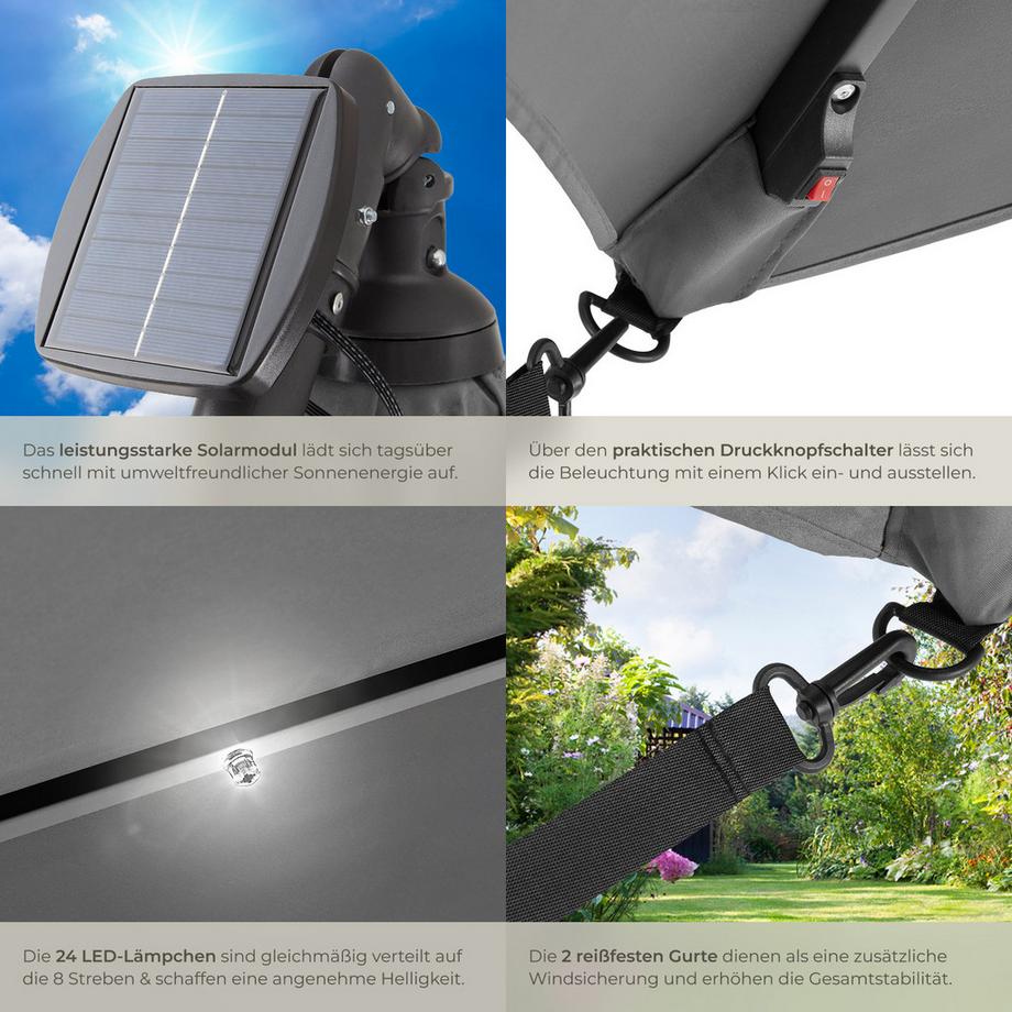 Tectake Ombrellone  Sunna  250 x 250 cm con illuminazione LED ad energia solare  