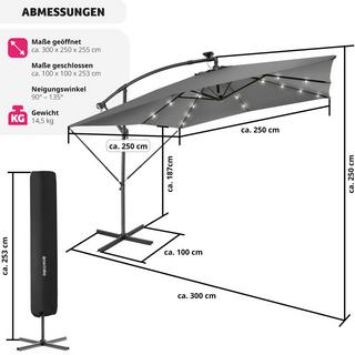 Tectake Parasol à LED solaire Sunna avec manivelle 2,5 x 2,5 m  