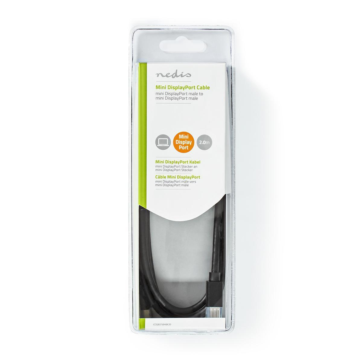 Nedis  Cavo Mini DisplayPort | DisplayPort 1.4 | Mini DisplayPort Hane | Mini DisplayPort Hane | 48 Gbps | Nickelplaterad | 2,00 m | Rotondo | PVC | Svart | Blister 