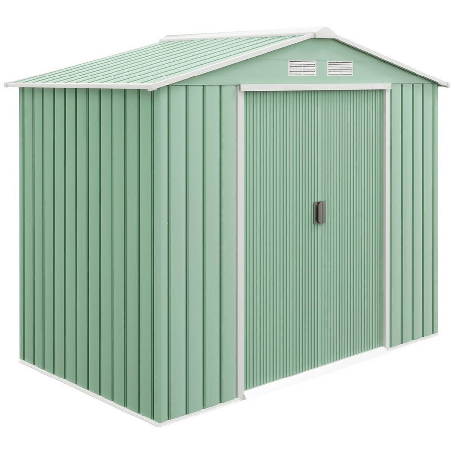 Northio Capanno Per Attrezzi Con Porte Scorrevoli Casetta Da Giardino In Acciaio, Resistente Alle Intemperie, Con Base, Verde Chiaro, 213X130X185Cm  