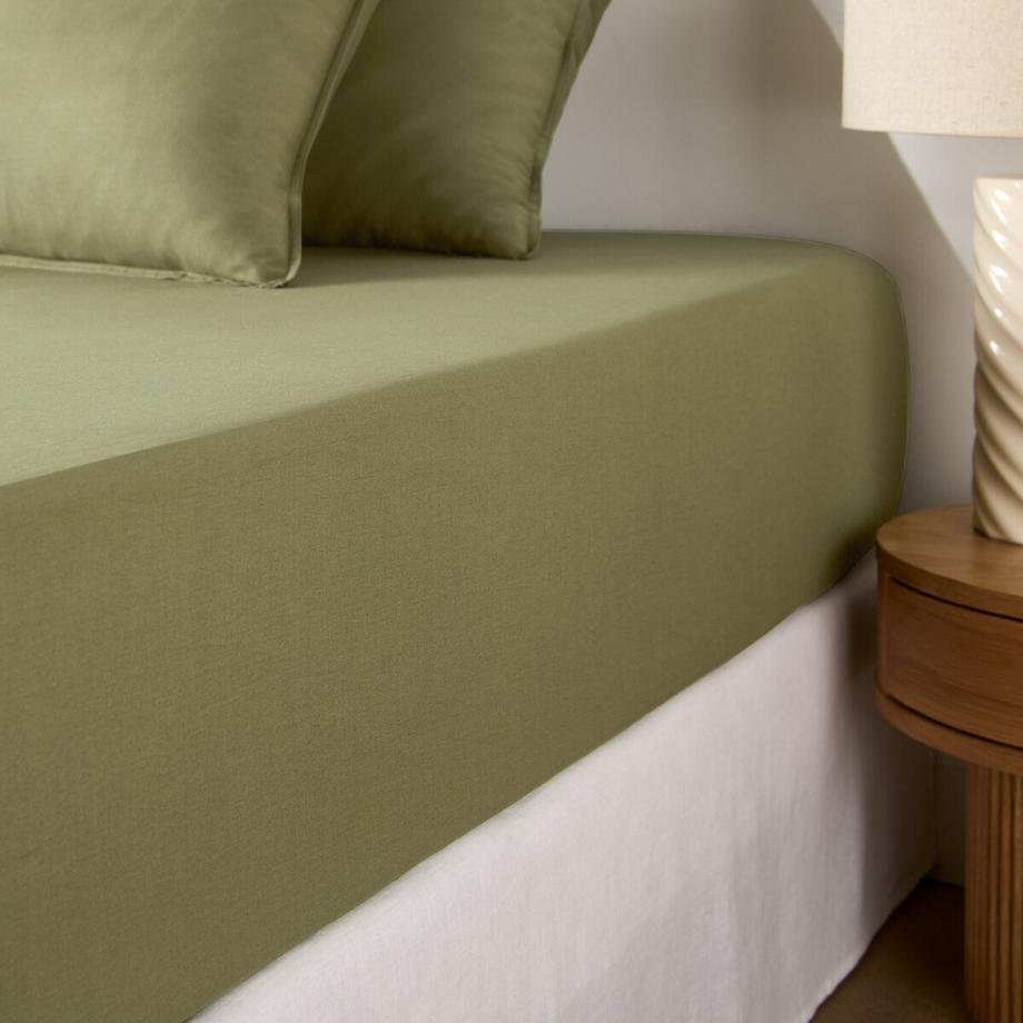 Drap housse uni coton lavé bonnet 30cm