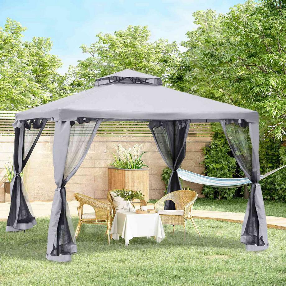 Northio Padiglione Da Giardino Gazebo Tenda Da Giardino Tenda Da Festa Con 4 Pareti Laterali Resistente Alle Intemperie Metallo Poliestere Grigio Chiaro 3 X 3 X 2,6 M  