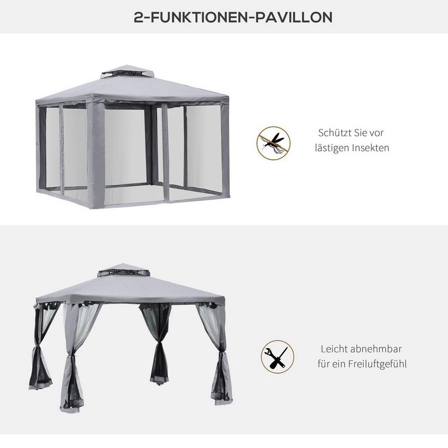Northio Padiglione Da Giardino Gazebo Tenda Da Giardino Tenda Da Festa Con 4 Pareti Laterali Resistente Alle Intemperie Metallo Poliestere Grigio Chiaro 3 X 3 X 2,6 M  