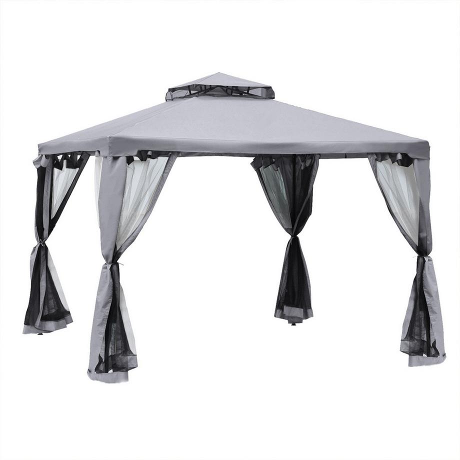 Pavillon De Jardin Tonnelle Tente De Jardin Tente De Fête Avec 4 X Parois Latérales Résistant Aux Intempéries Métal Polyester Gris Clair 3 X 3 X 2,6 M