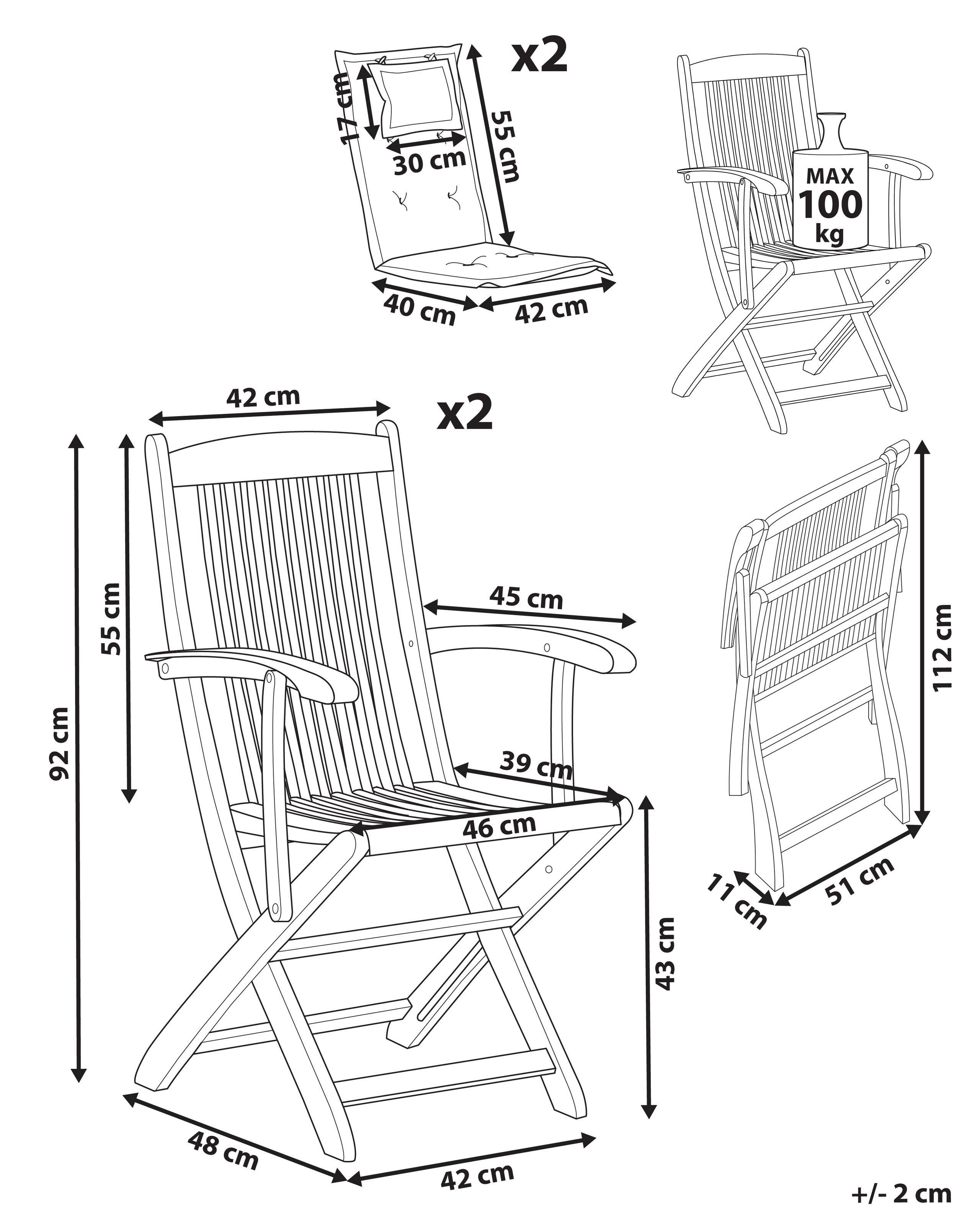 Beliani Lot de 2 chaises de jardin avec coussins en Acacia Traditionnel MAUI II  