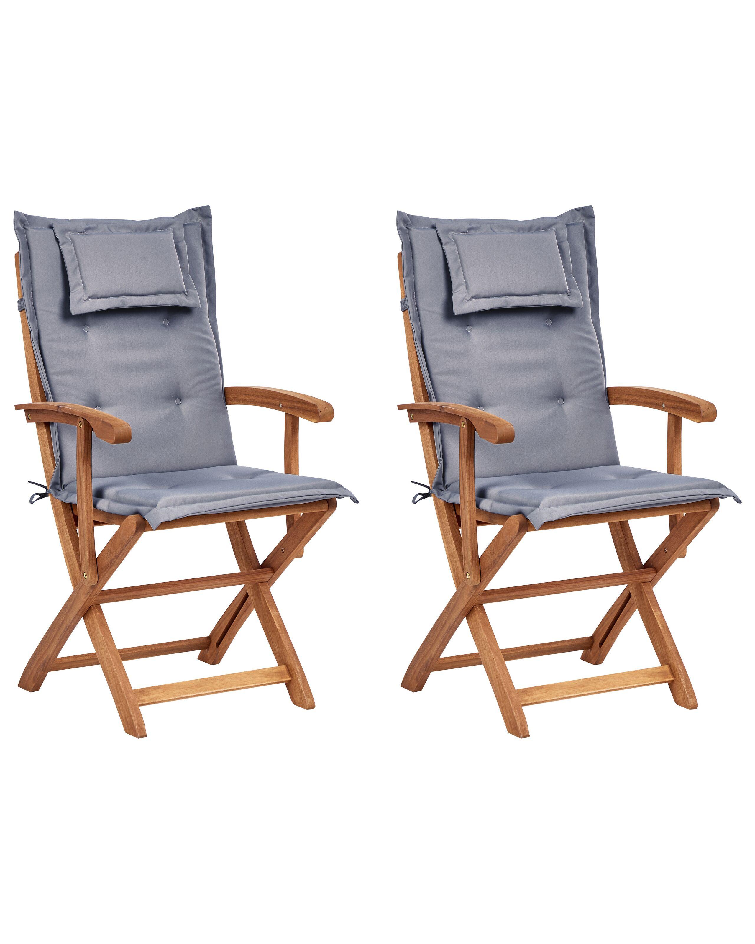 Beliani Lot de 2 chaises de jardin avec coussins en Acacia Traditionnel MAUI II  