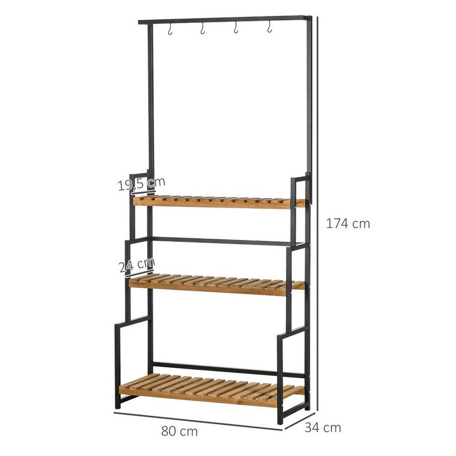 Northio Scaffale Per Piante A 3 Livelli Scale Per Fiori Con Ganci Di Montaggio Supporto Per Piante Da Giardino In Legno Naturale 80 Cm X 36 Cm X 174 Cm  