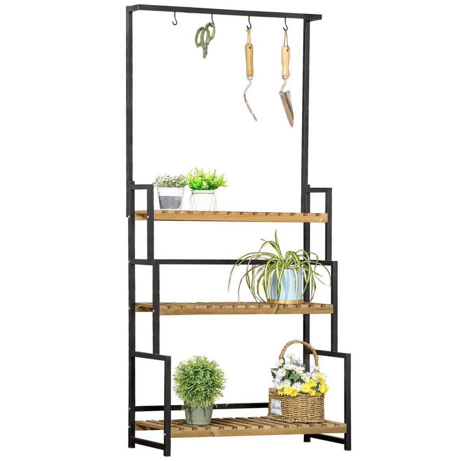 Scaffale Per Piante A 3 Livelli Scale Per Fiori Con Ganci Di Montaggio Supporto Per Piante Da Giardino In Legno Naturale 80 Cm X 36 Cm X 174 Cm
