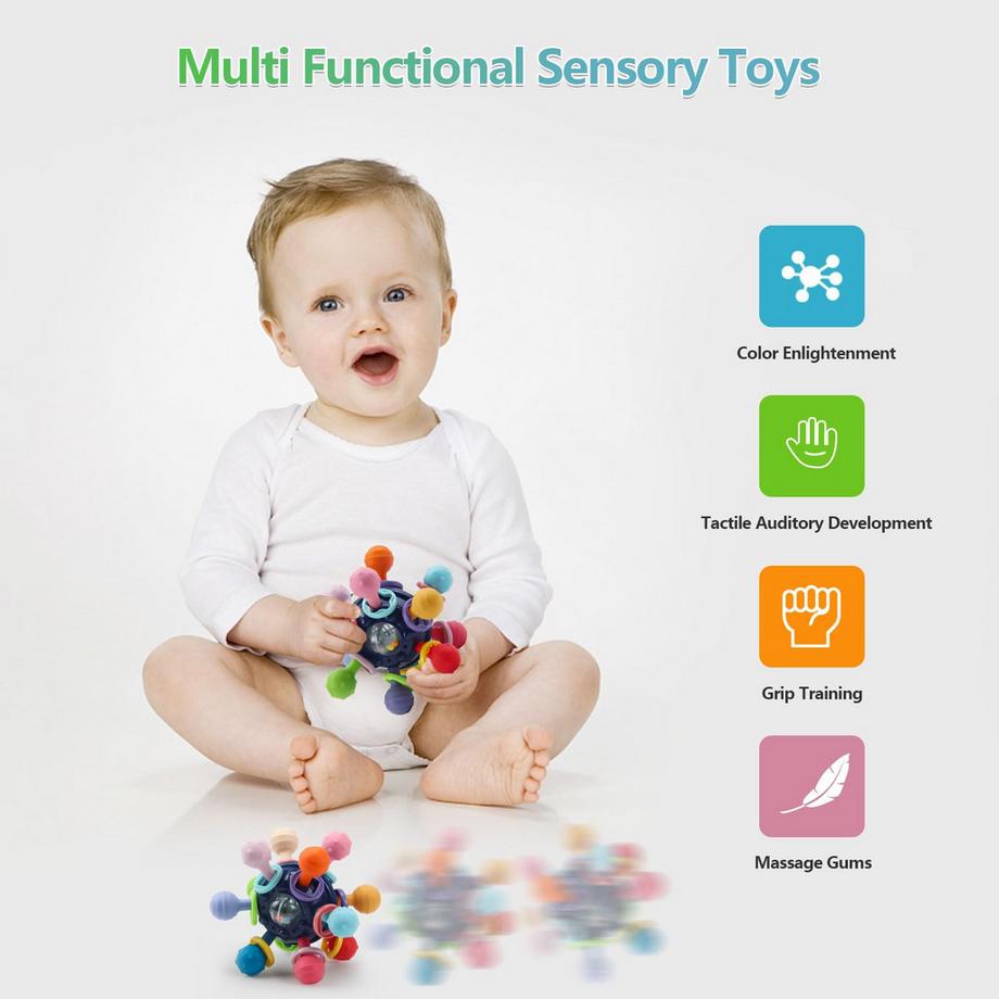 Activity-board  Baby-Beißring, Baby-Spielzeug, Baby-Greifspielzeug, Ball-Rassel-Spielzeug, flexibel und leicht zu greifen 