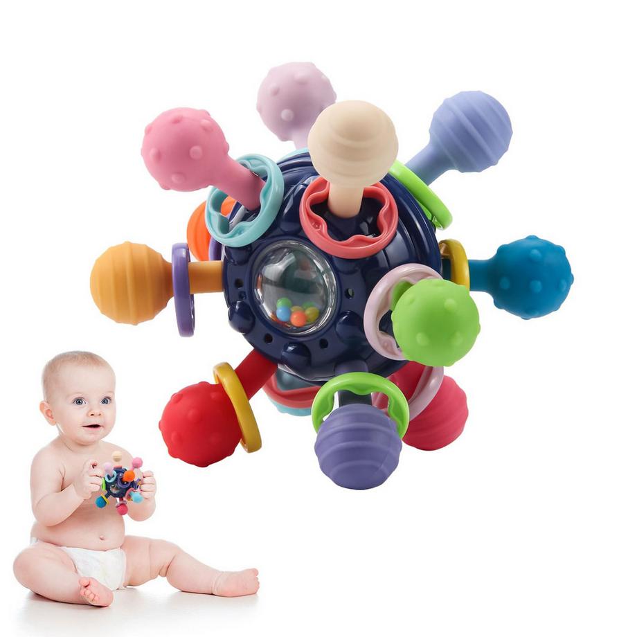 Baby-Beißring, Baby-Spielzeug, Baby-Greifspielzeug, Ball-Rassel-Spielzeug, flexibel und leicht zu greifen