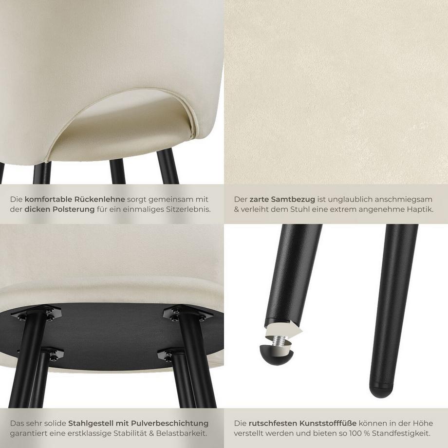 Tectake Barstuhl Sachel in Samtoptik, gepolstert höhenverstellbare Kunststofffüße  
