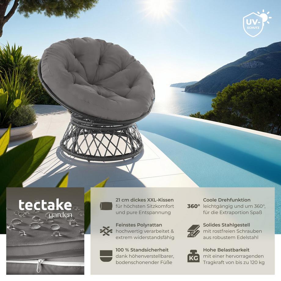 Tectake Fauteuil de jardin en rotin GARGANO rotatif  