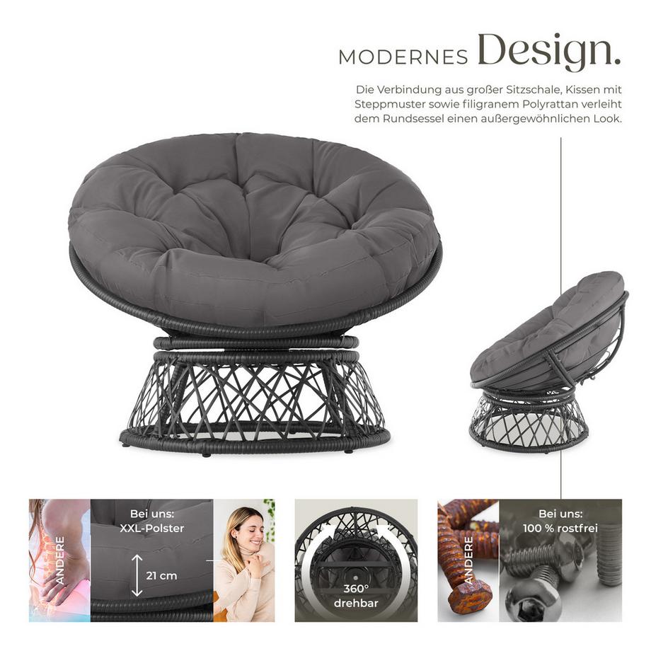 Tectake Fauteuil de jardin en rotin GARGANO rotatif  