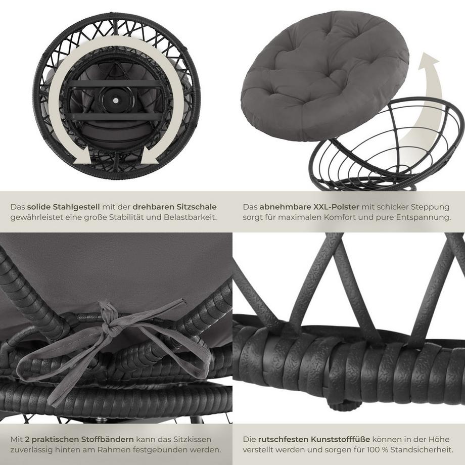 Tectake Fauteuil de jardin en rotin GARGANO rotatif  