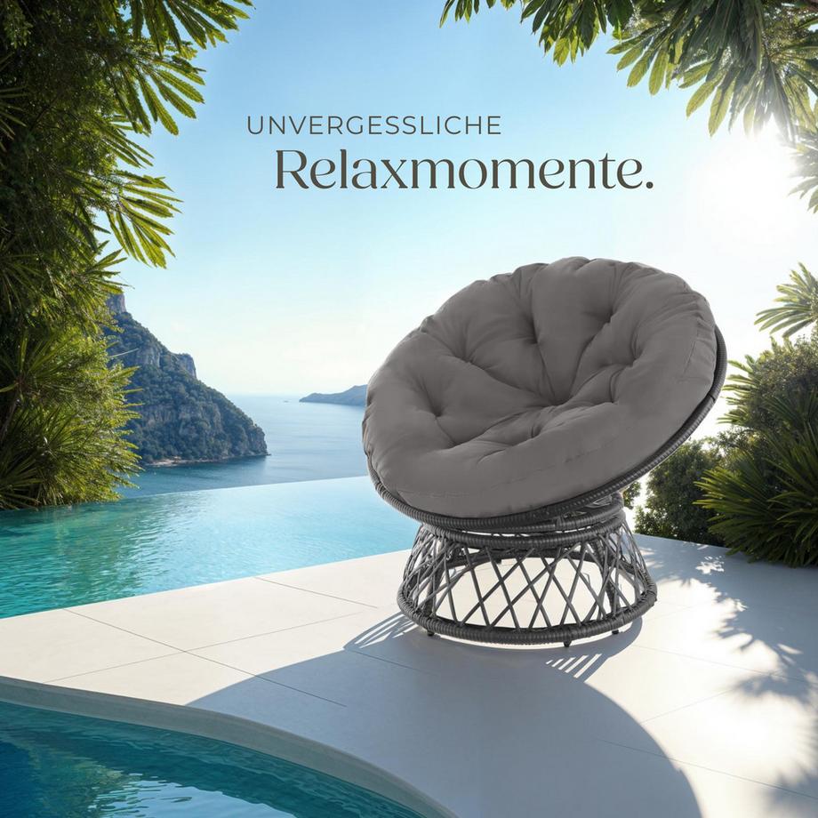 Tectake Fauteuil de jardin en rotin GARGANO rotatif  