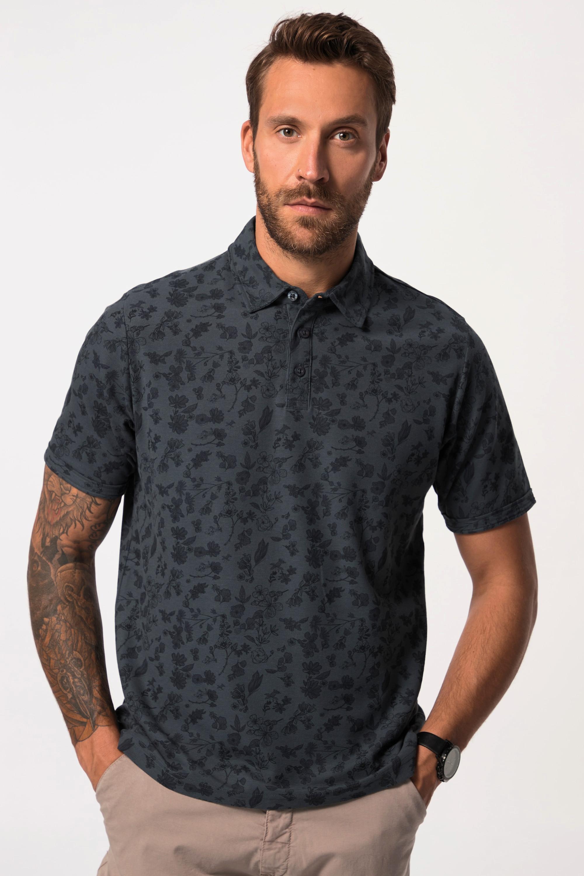 JP1880  Maglia polo di piqué con mezze maniche e stampa floreale, fino alla tg. 8XL 