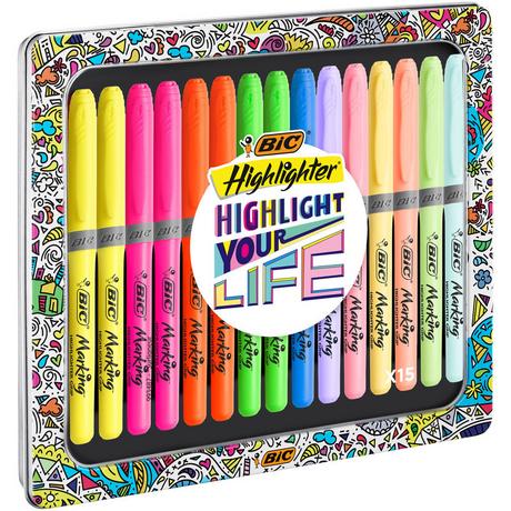 BiC BIC 992733 evidenziatore 15 pz Blu, Verde, Arancione, Rosa, Porpora, Giallo  