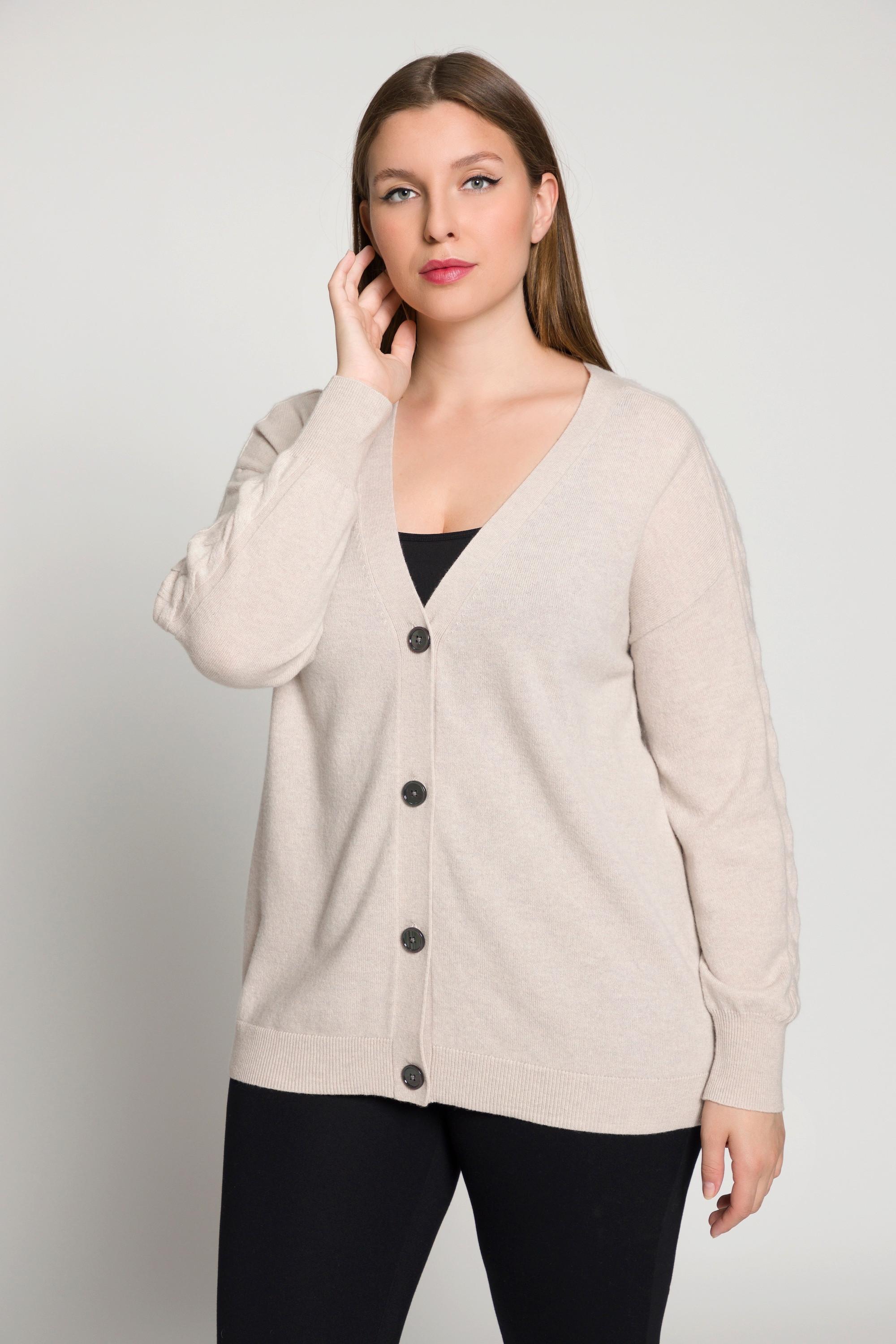 Ulla Popken  Cardigan dal taglio oversize con maglia intrecciata e scollo a V 