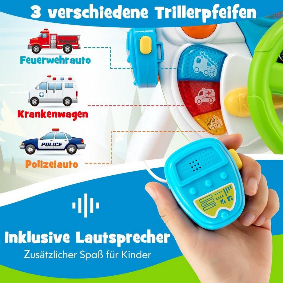 Northio  Lenkrad-Spielzeug Interaktives Fahrspielzeug mit Hocker & Licht & Musik & Megaphon 