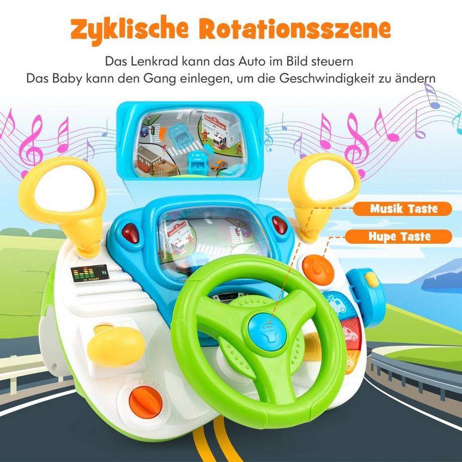 Northio  Lenkrad-Spielzeug Interaktives Fahrspielzeug mit Hocker & Licht & Musik & Megaphon 
