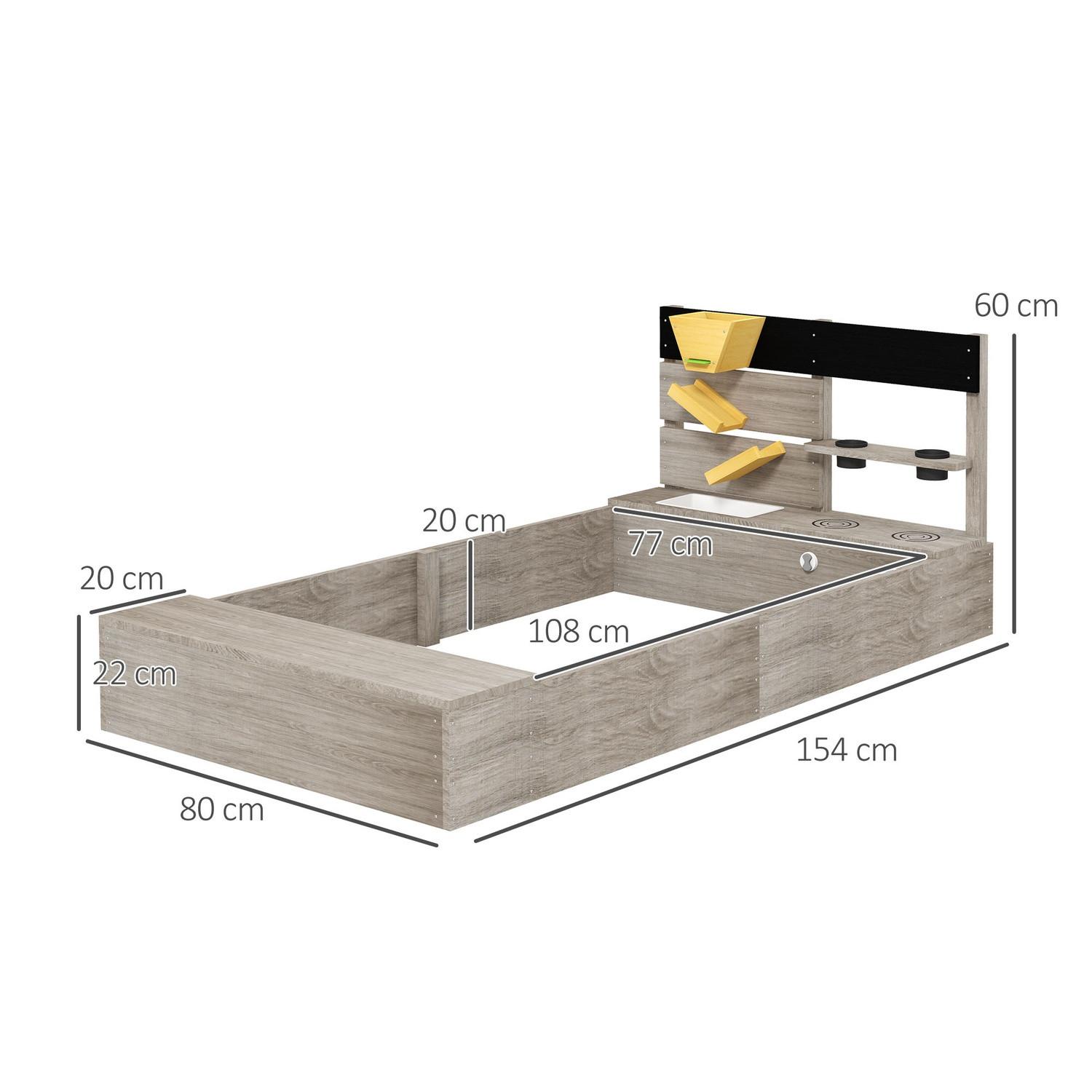 Northio  Bac à sable avec éléments de cuisine, bac à sable en bois, design sans fond, pour 3-7 ans, jardin, gris, 154x80x60cm 