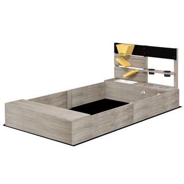 Sabbiera con elementi da cucina, sabbiera in legno, design senza fondo, per 3-7 anni, giardino, grigio, 154x80x60cm