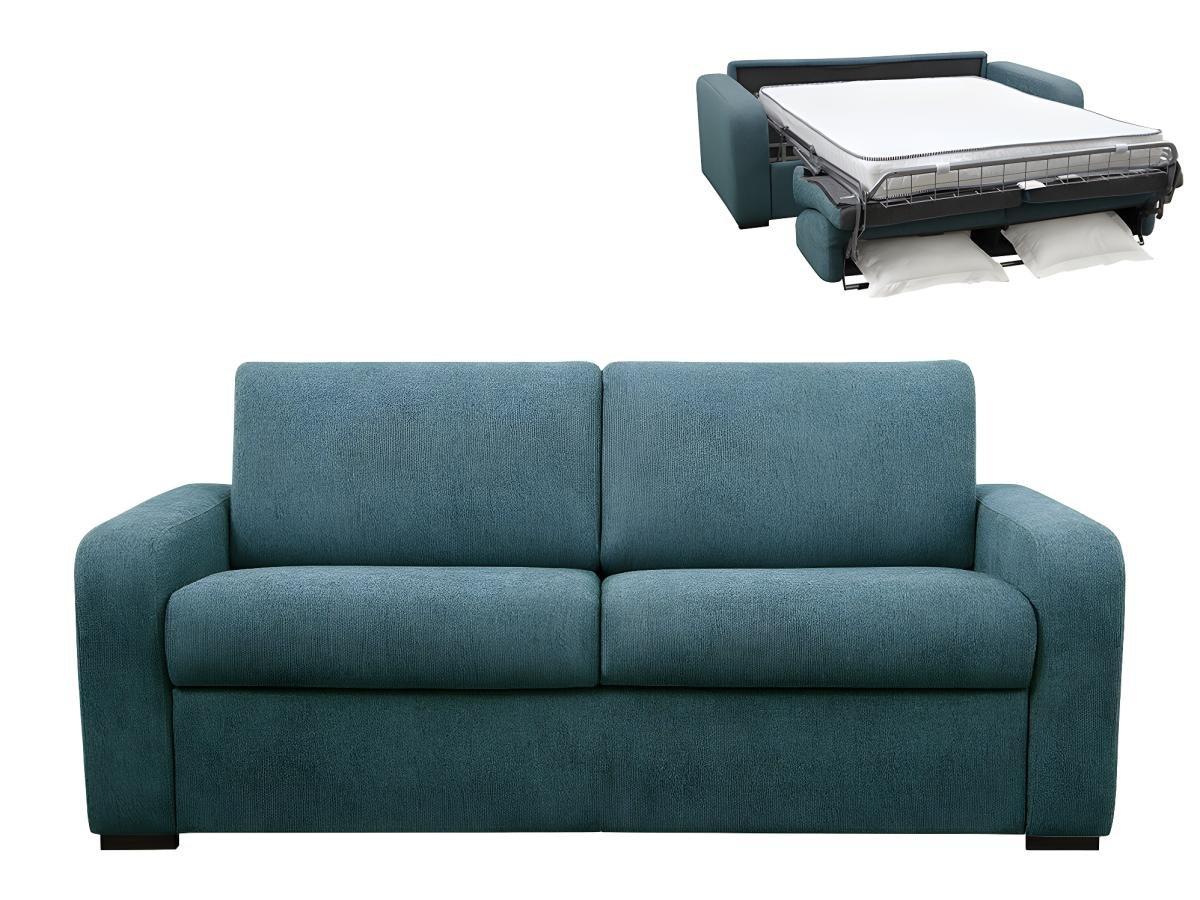 Vente-unique Schlafsofa mit Matratze 4-Sitzer - Liegefläche 160 cm - Matratze 14 cm - Stoff - Blau - BEVIS  