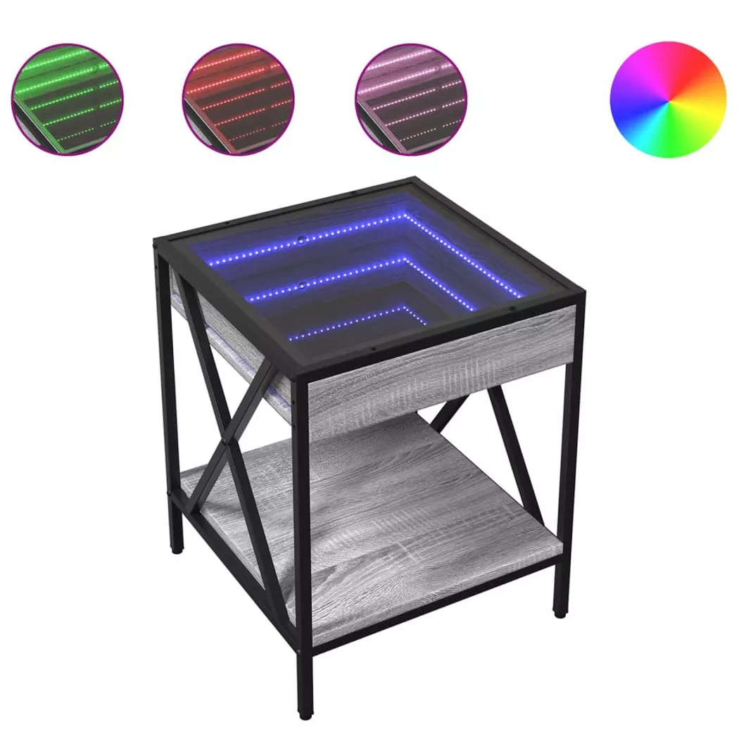 vidaXL Table de chevet avec LED infini sonoma gris 40x40x49 cm