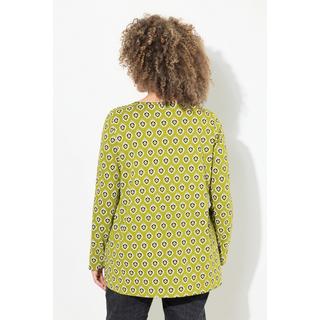 Ulla Popken  T-shirt avec plis fantaisie, col en V et manches longues, coupe évasée 