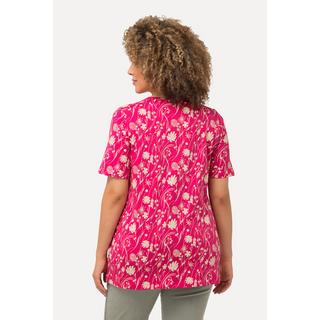 Ulla Popken  T-Shirt, Blüten, A-Linie, V-Ausschnitt, Halbarm 