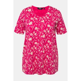 Ulla Popken  T-Shirt, Blüten, A-Linie, V-Ausschnitt, Halbarm 