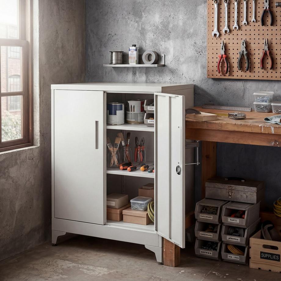 Tectake Armoire à Dossiers Blake, fermeture magnétique, étagères réglables, verrouillable, clés incluses  